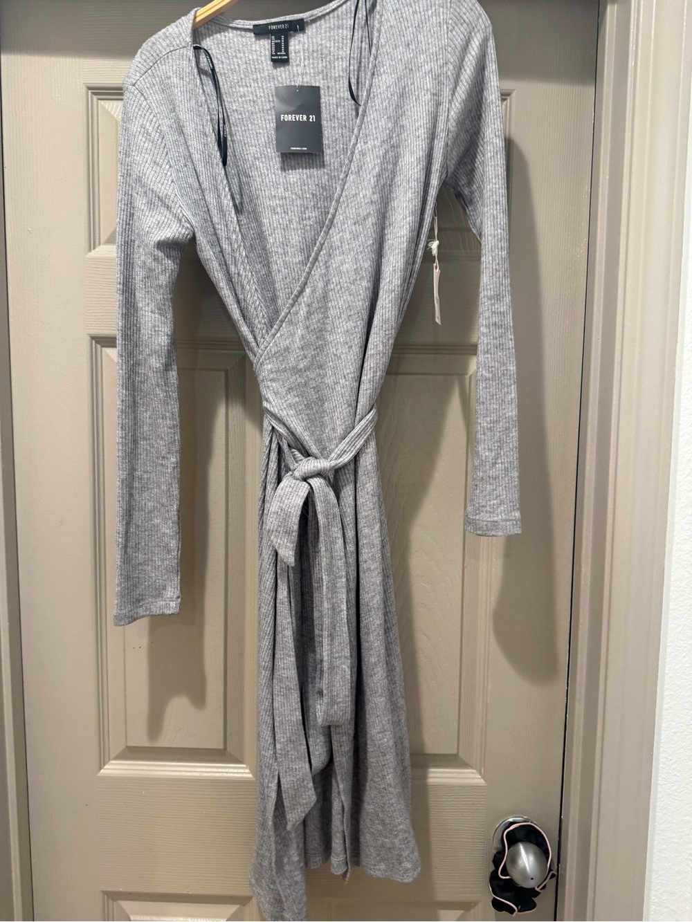 Forever 21 Light Gray Ribbed Wrap dress with Tie Waist